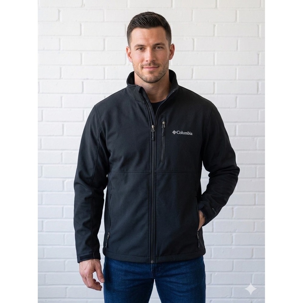 Columbia Ascender‎ Softshell Jacket Mens Large Black Full Zip Windbreaker Coat